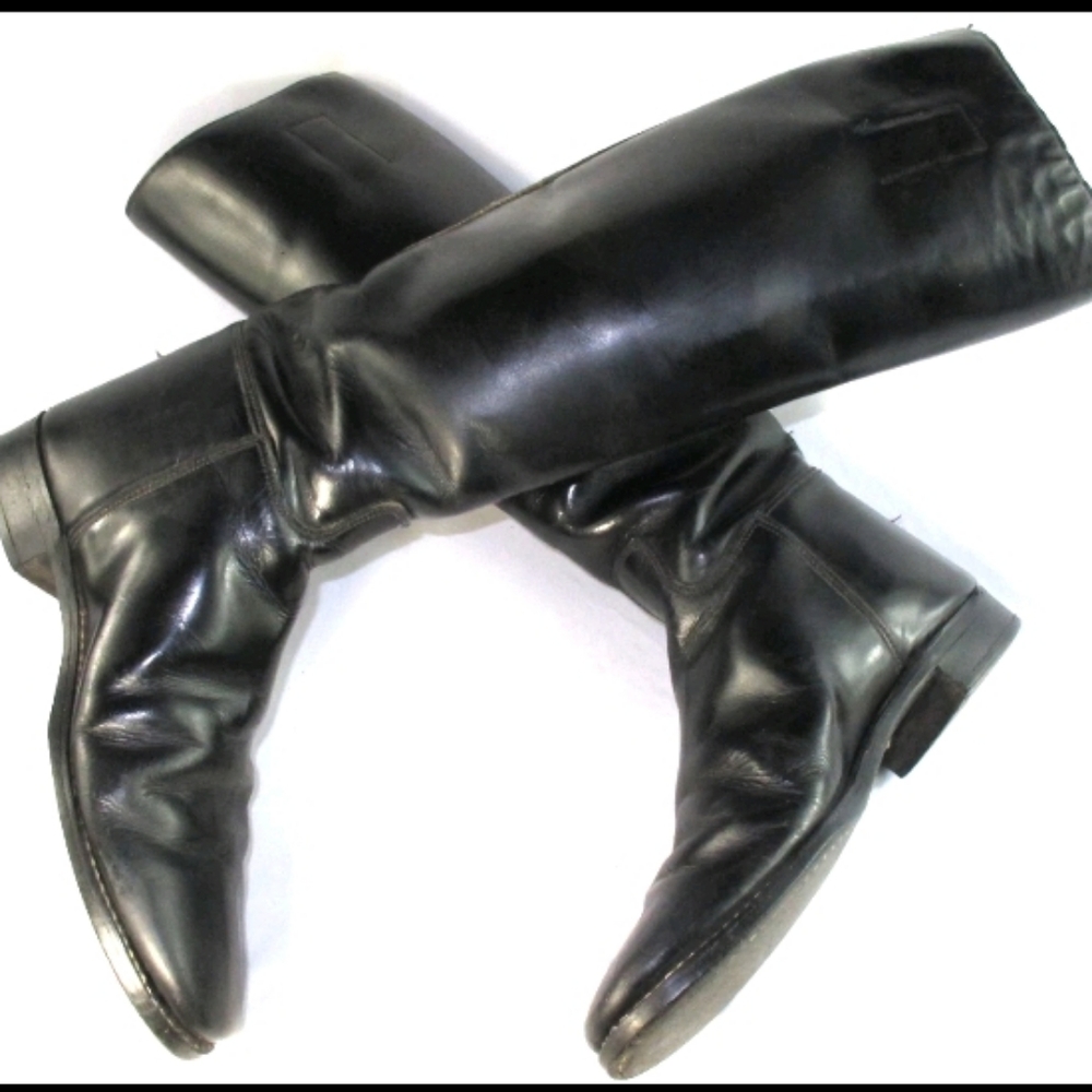 Marlborough Women's 1960''s 70's Knee High Riding Boots Black Leather US Size 7